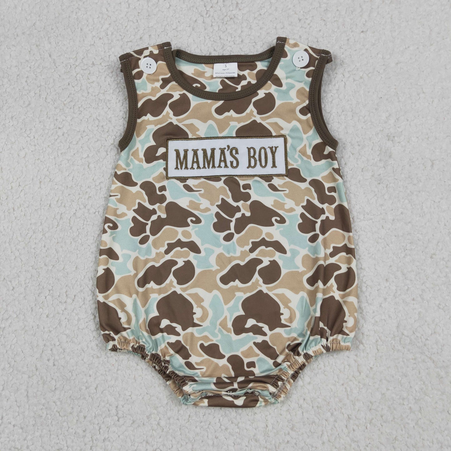 Embroidery SR3907 Mama's Boy Camo Sleeveless Boys Romper