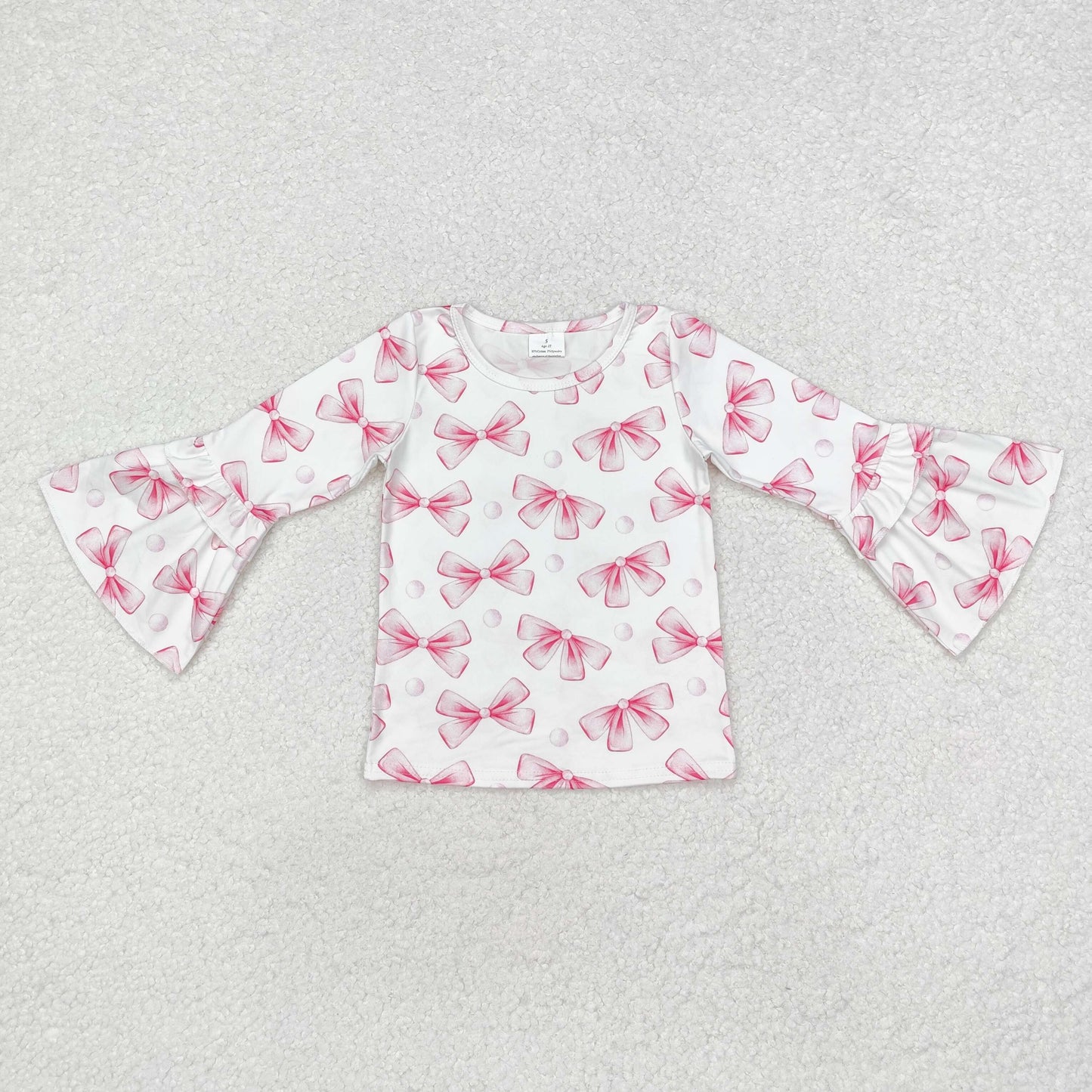 GT0779 cute bows pink long sleeve girls top girls pullover