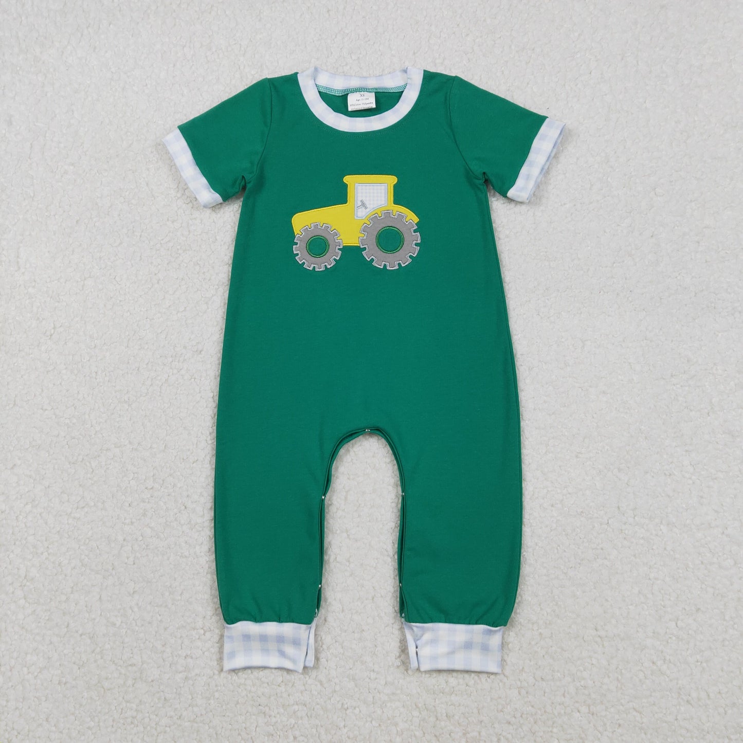 Embroidery SR3332 tractor green short sleeve boys romper