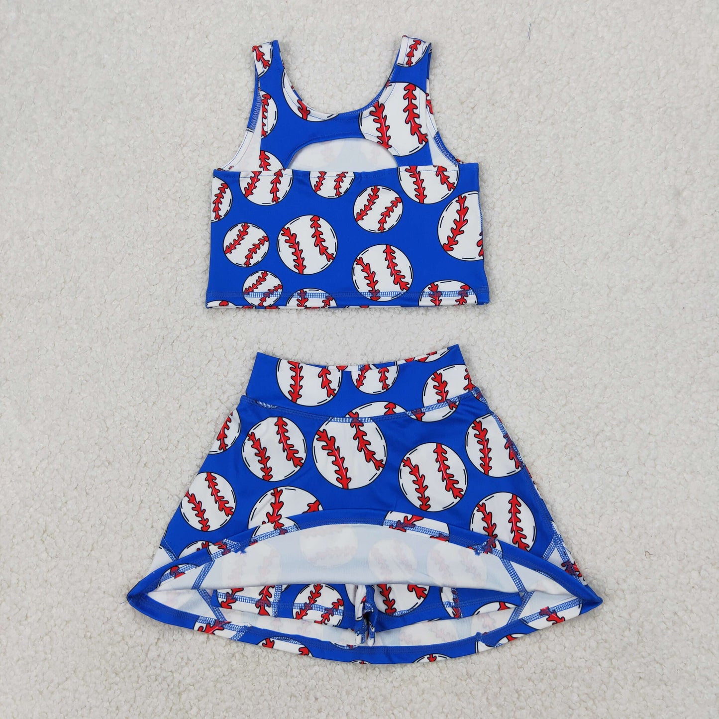 GSD2040 yoga cute baseball blue sleeveless skirt with shorts girls set