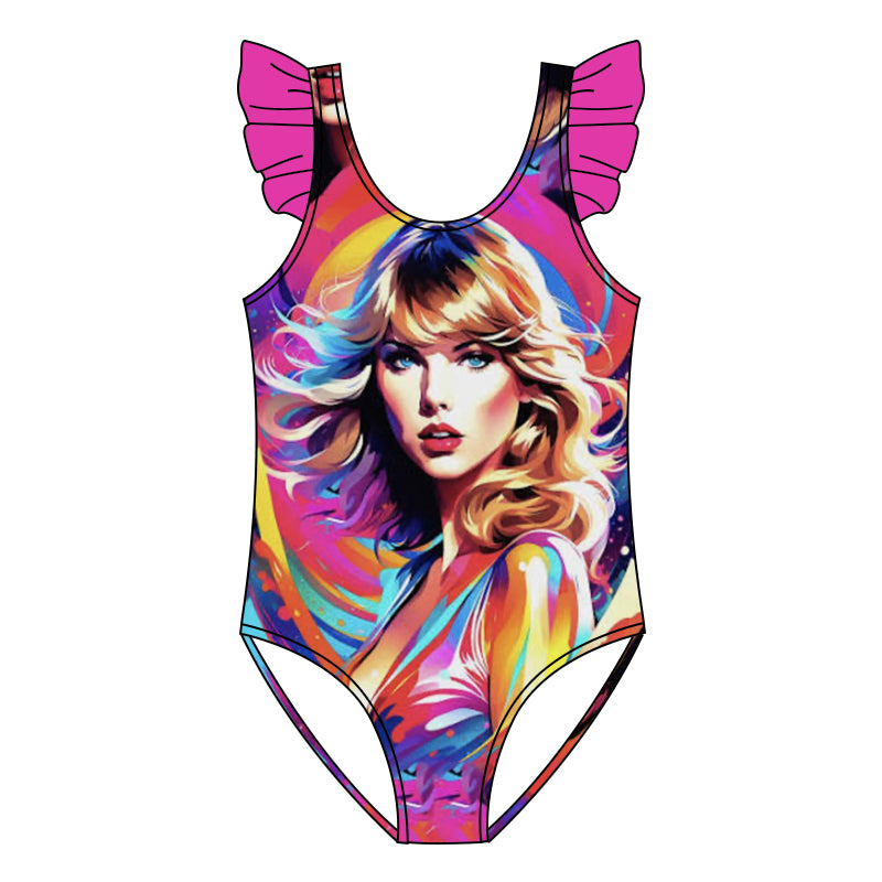 custom TS country singer flutter sleeve girls swimsuits moq 3