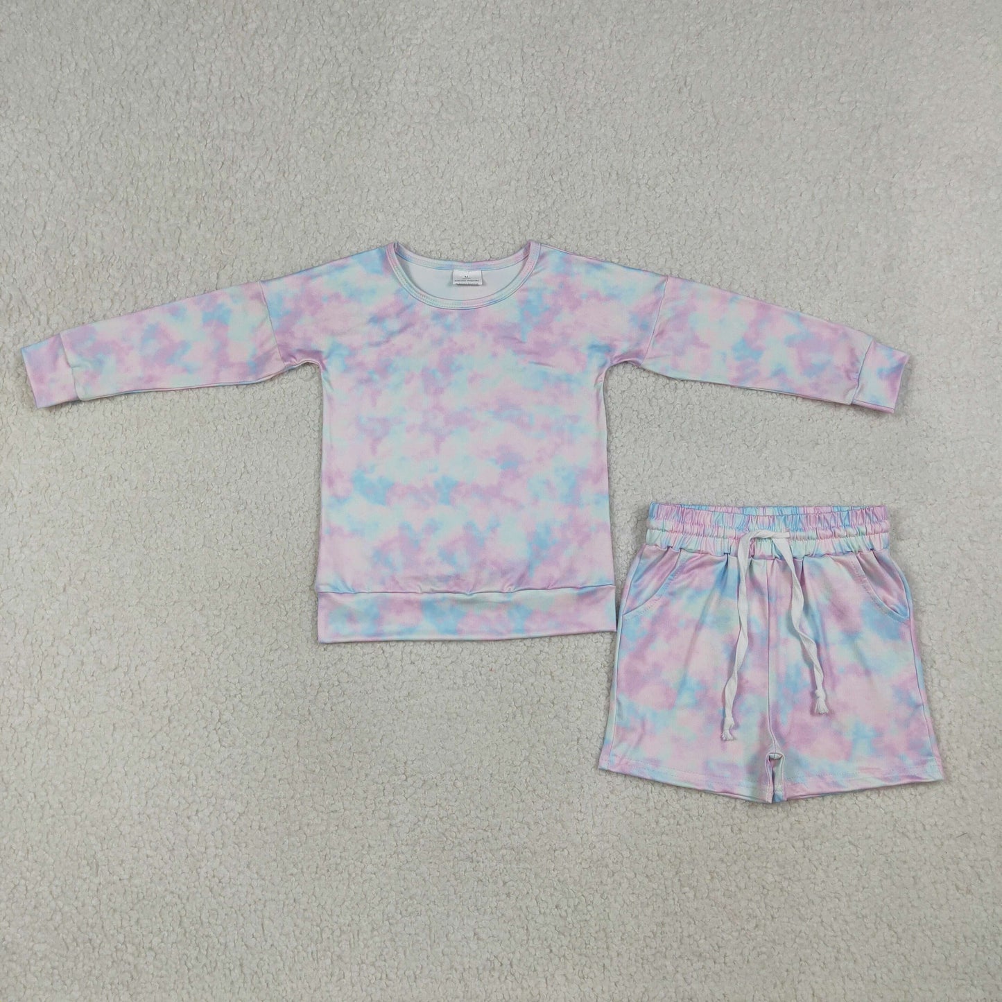 GLS0094 Colorful Print Long Sleeve Shorts Girls Set