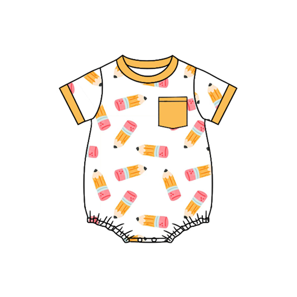 preorder back to school pen pocket short sleeve boys romper