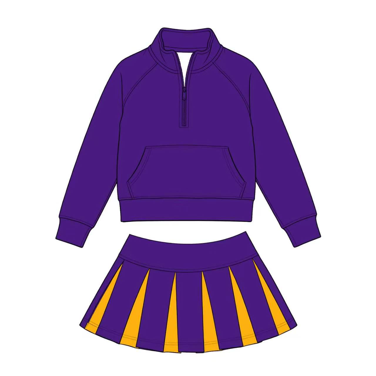 Custom Moq 3 Purple Zipper Long Sleeve Skorts Girls Set