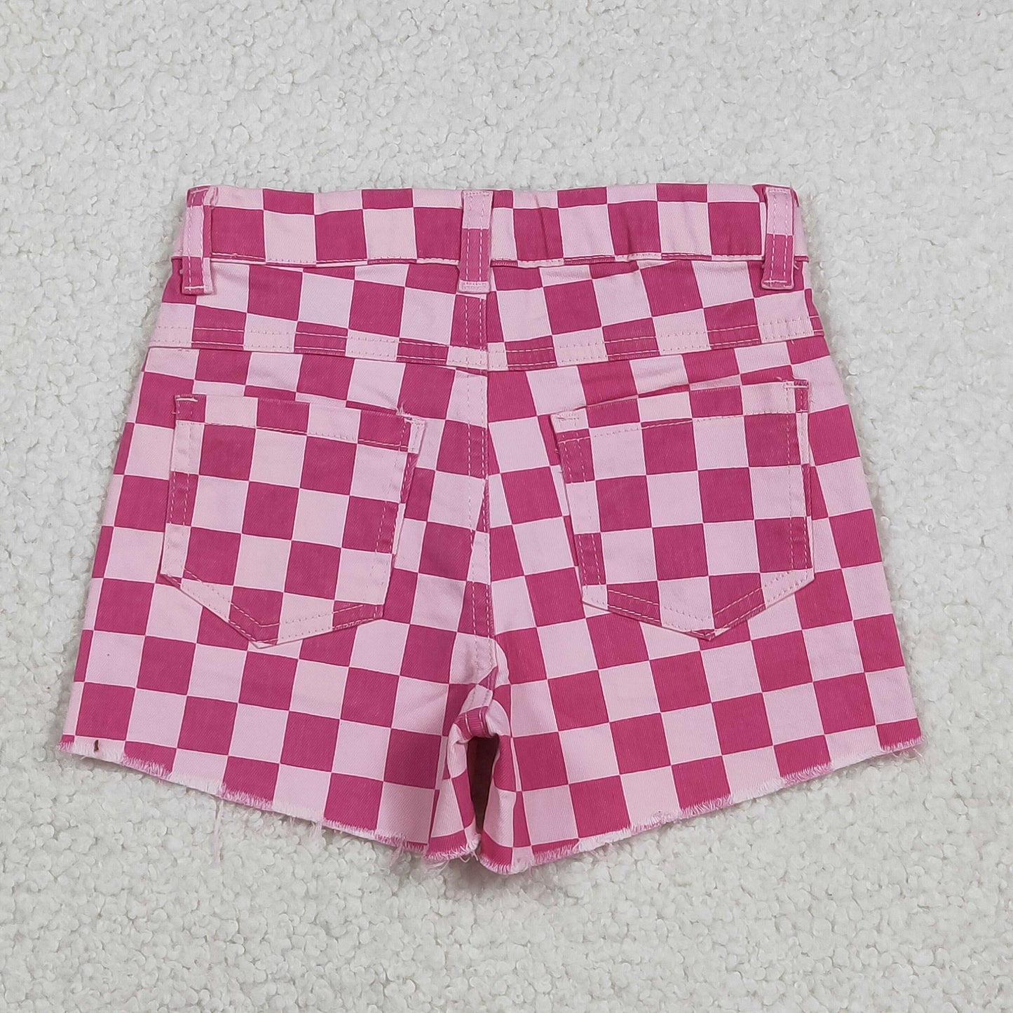 SS0764 Hot Pink Checkered Denim Shorts Girls Jeans
