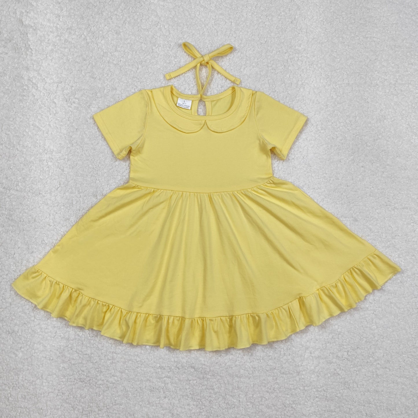 GSD1916 yellow cotton short sleeve girls dress