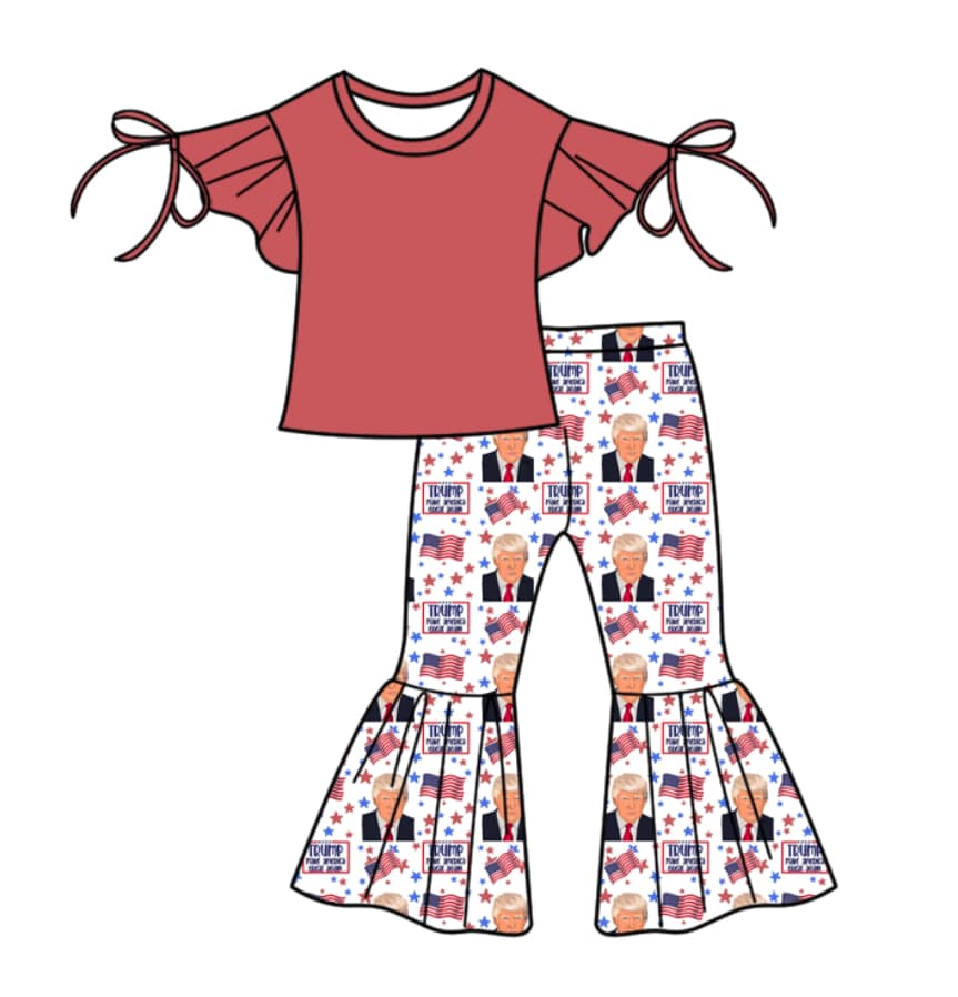custom Trump flag red short sleeve pants girls set