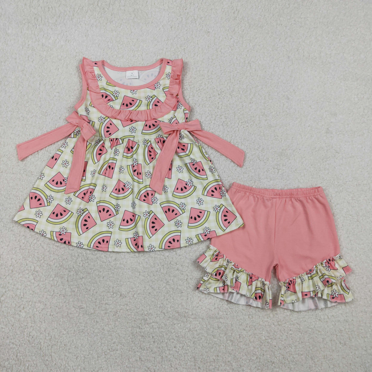 GSSO3118 Watermelon Flowers Sleeveless Pink Shorts Girls Set