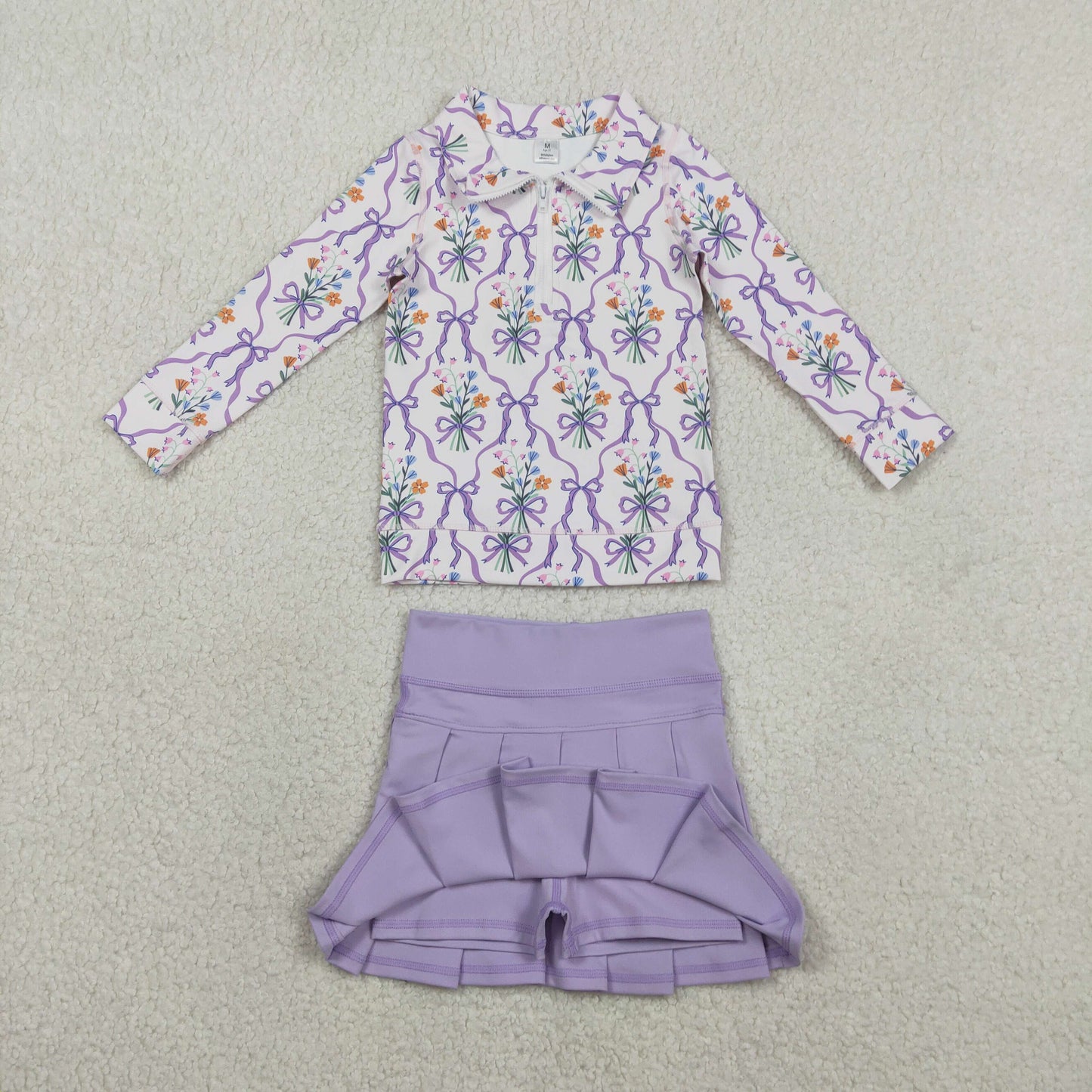 GLD1416 flowers purple long sleeve purple skorts skirt girls set