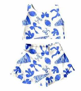 preorder cheer bows blue sleeveless skorts girls set