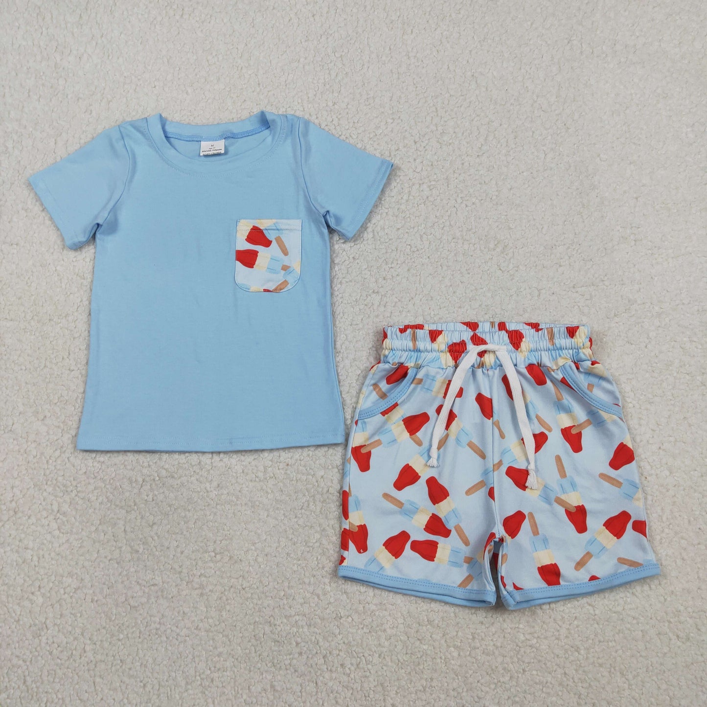 BSSO1844 July 4th Blue Pocket Short Sleeve Shorts Boys Set