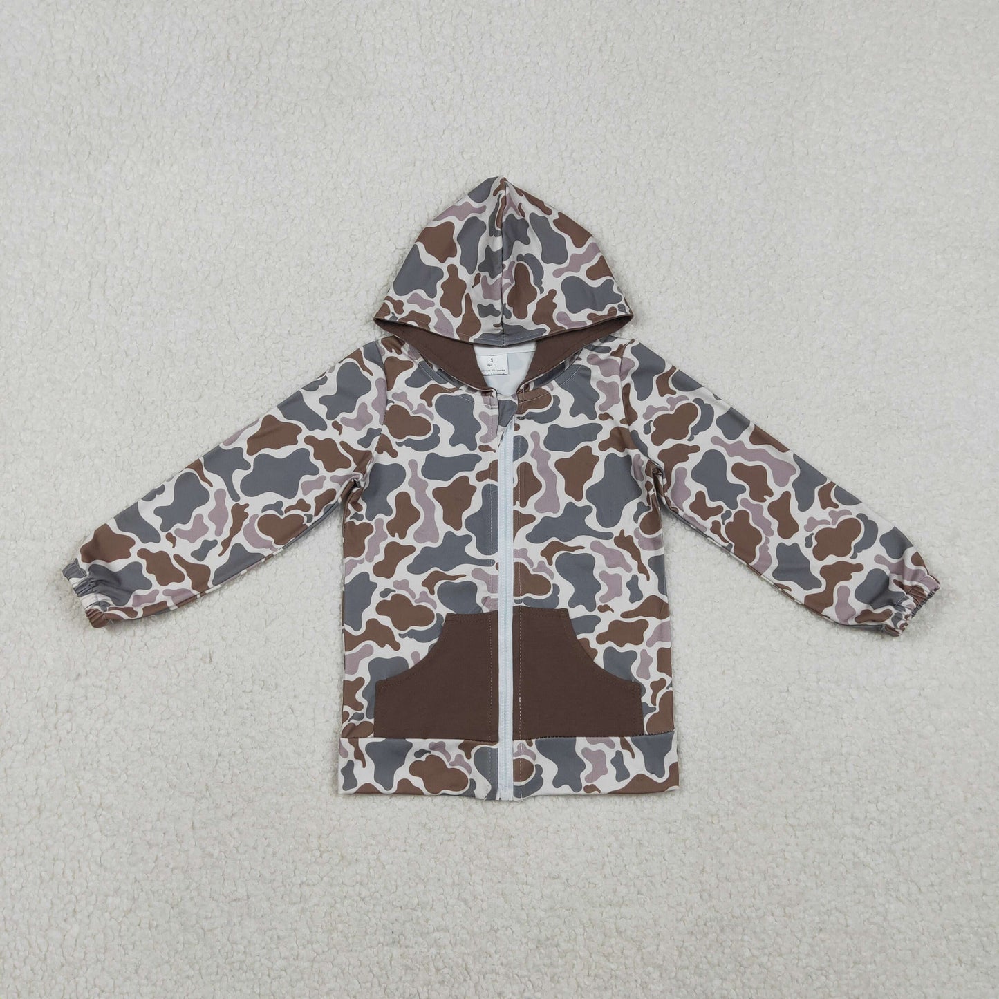 BT1376 hunting camo pocket hoodie zipper long sleeve boys coat
