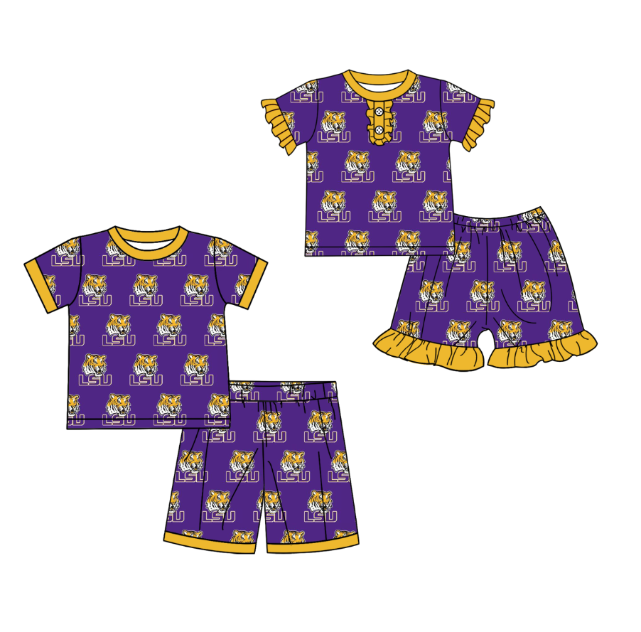 custom moq 3 football team LSU tiger purple set sibling clothes