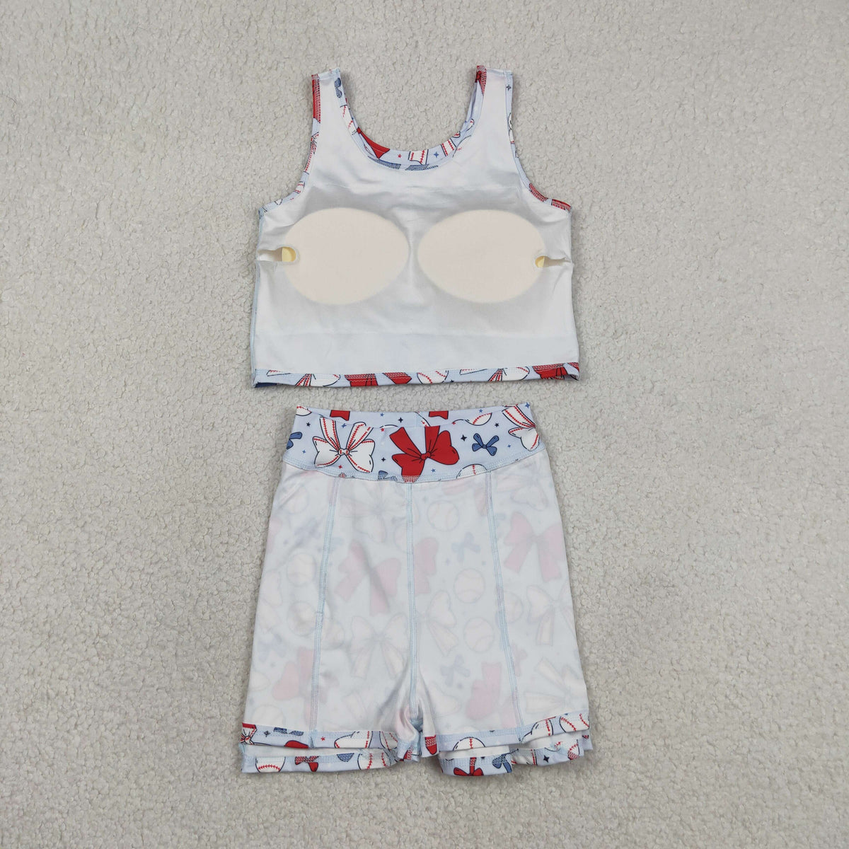 GSD2151 yoga July 4th red blue bows sleeveless skirt with shorts girls set