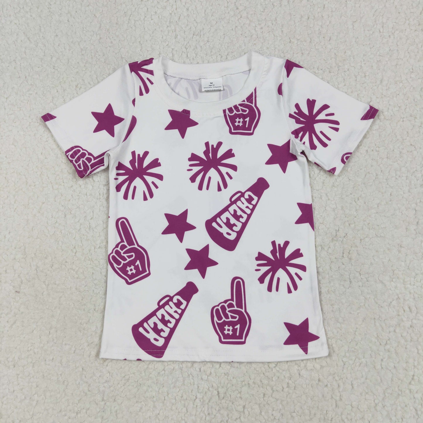 GT0993 Football Team Cheer Star Purple Short Sleeve Girls Top