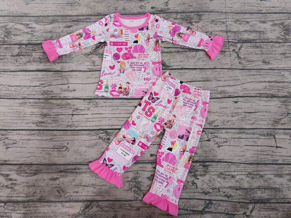 Custom Country Singer Hot Pink Long Sleeve Pants Girls Pajamas