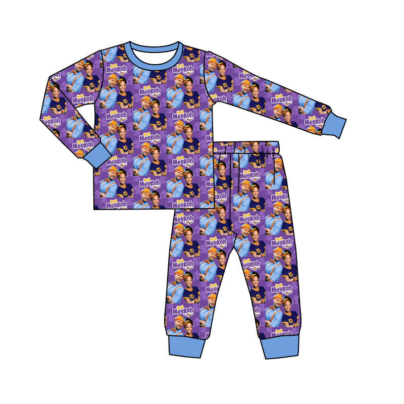 custom cartoon meekah purple long sleeve pants boys pajamas