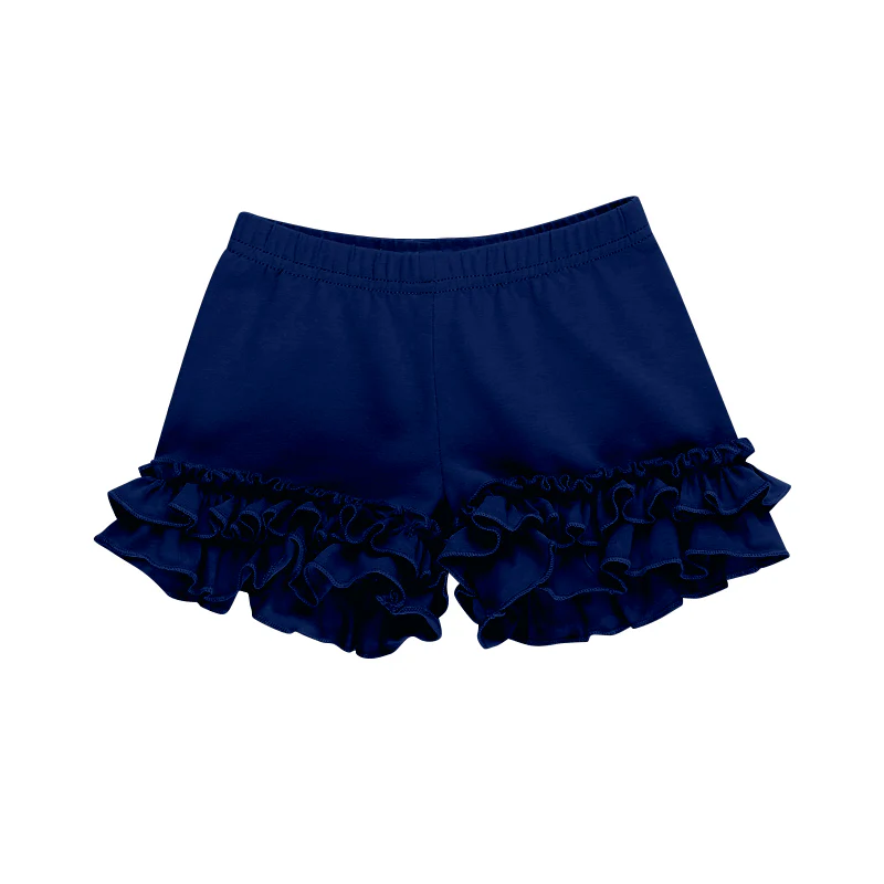 custom moq 3 milk silk navy blue ruffles girls shorts