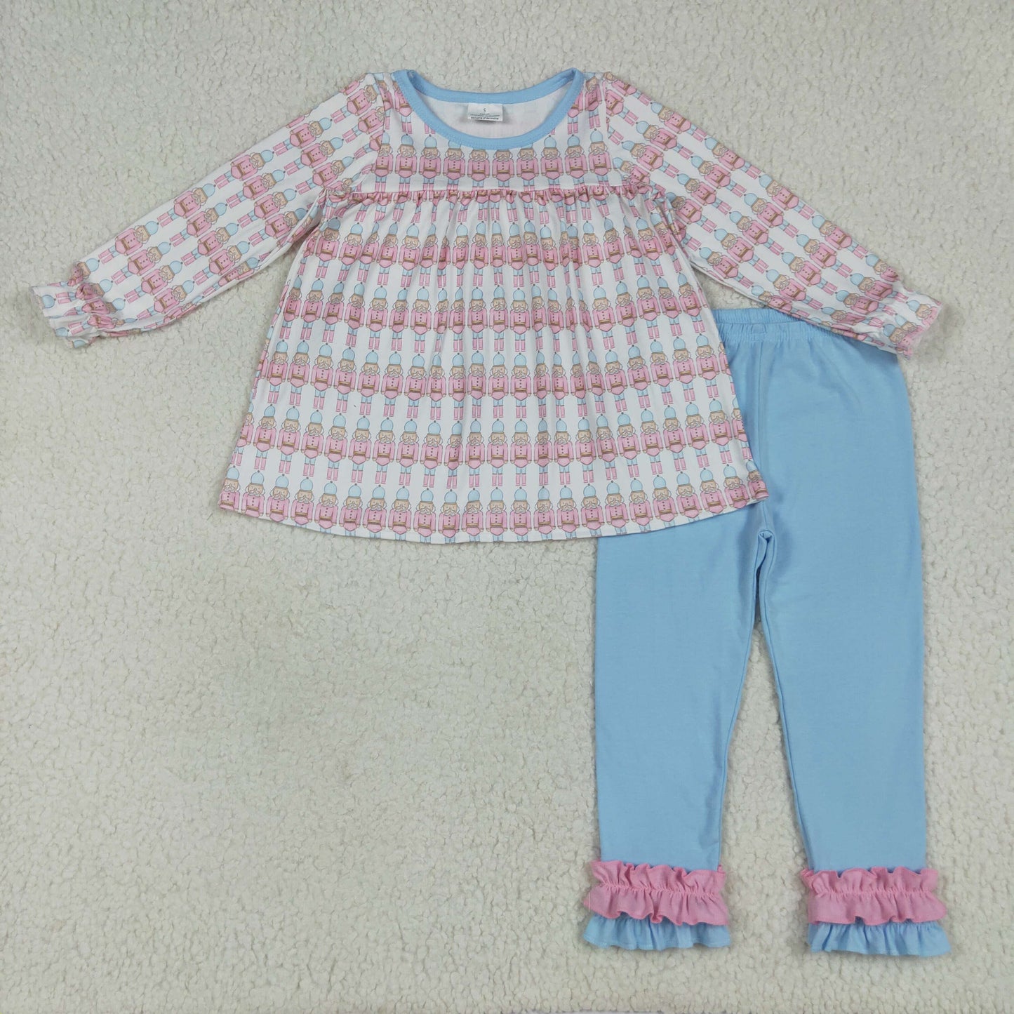 GLP2456 Christmas pink soldier long sleeve blue pants girls set
