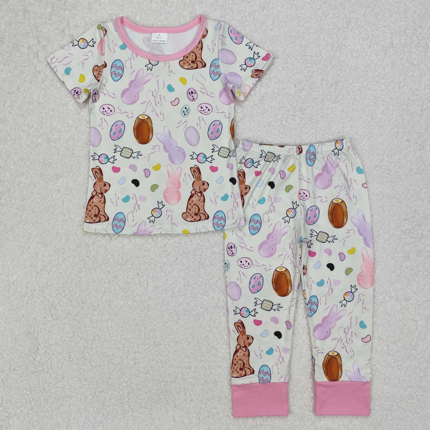 GSPO1960 Easter bunny rabbit egg purple short sleeve pants girls pajamas