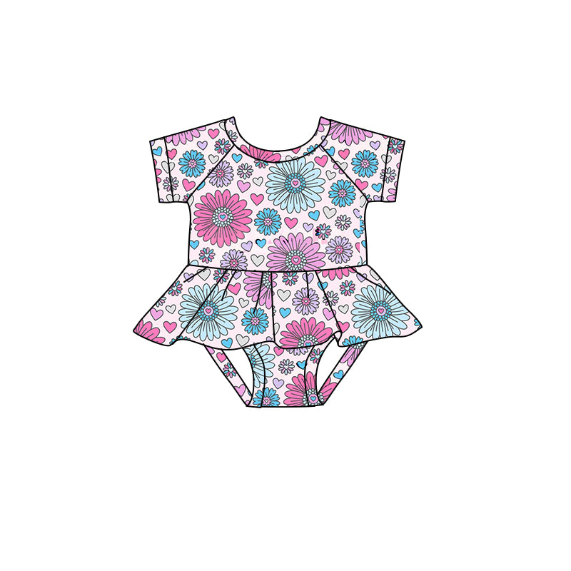 preorder Hot pink flowers short sleeve girls romper