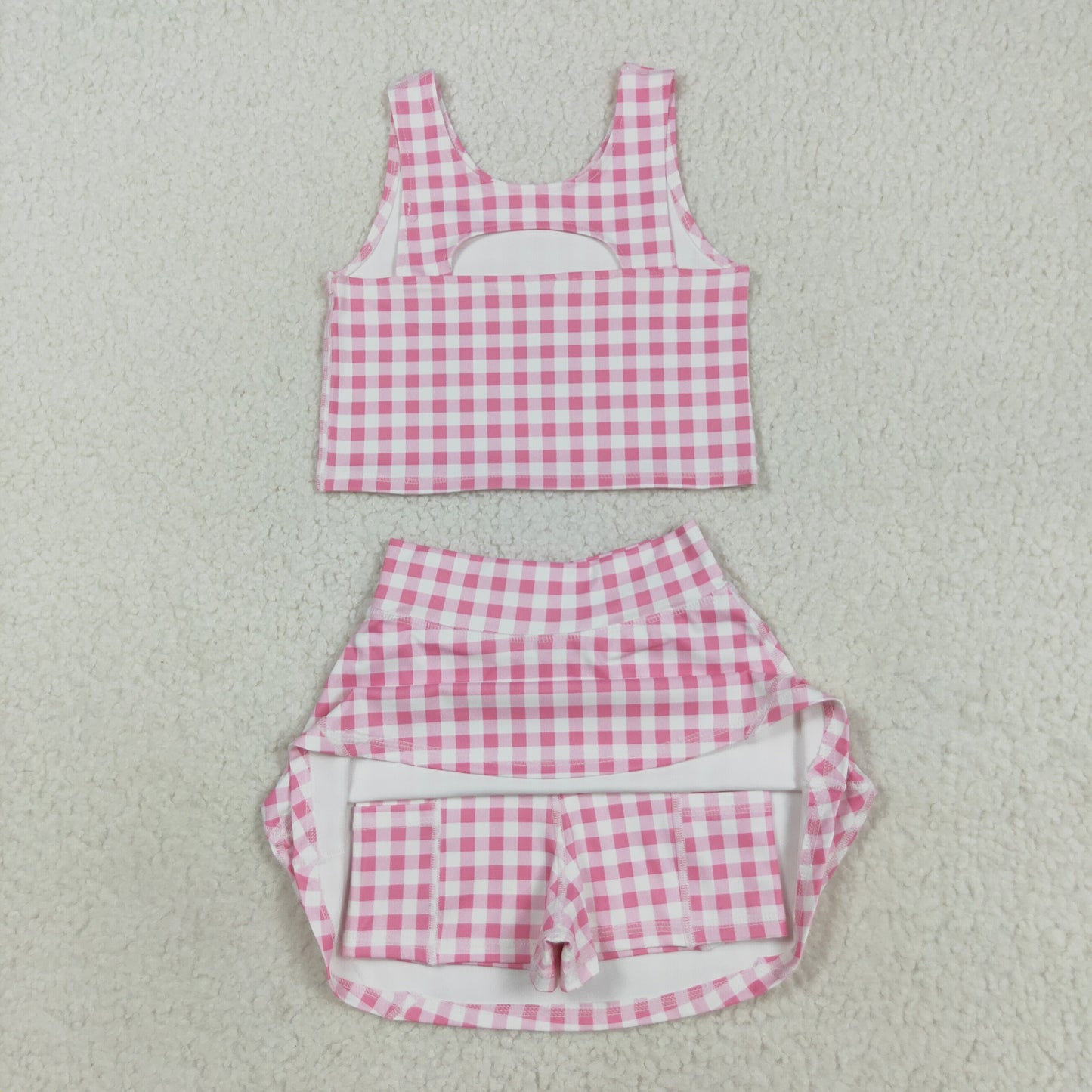 GSD2786 yoga pink checkered sleeveless skorts skirt girls set