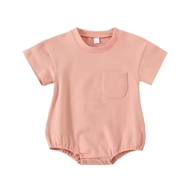 custom S light orange pocket short sleeve girls romper no moq
