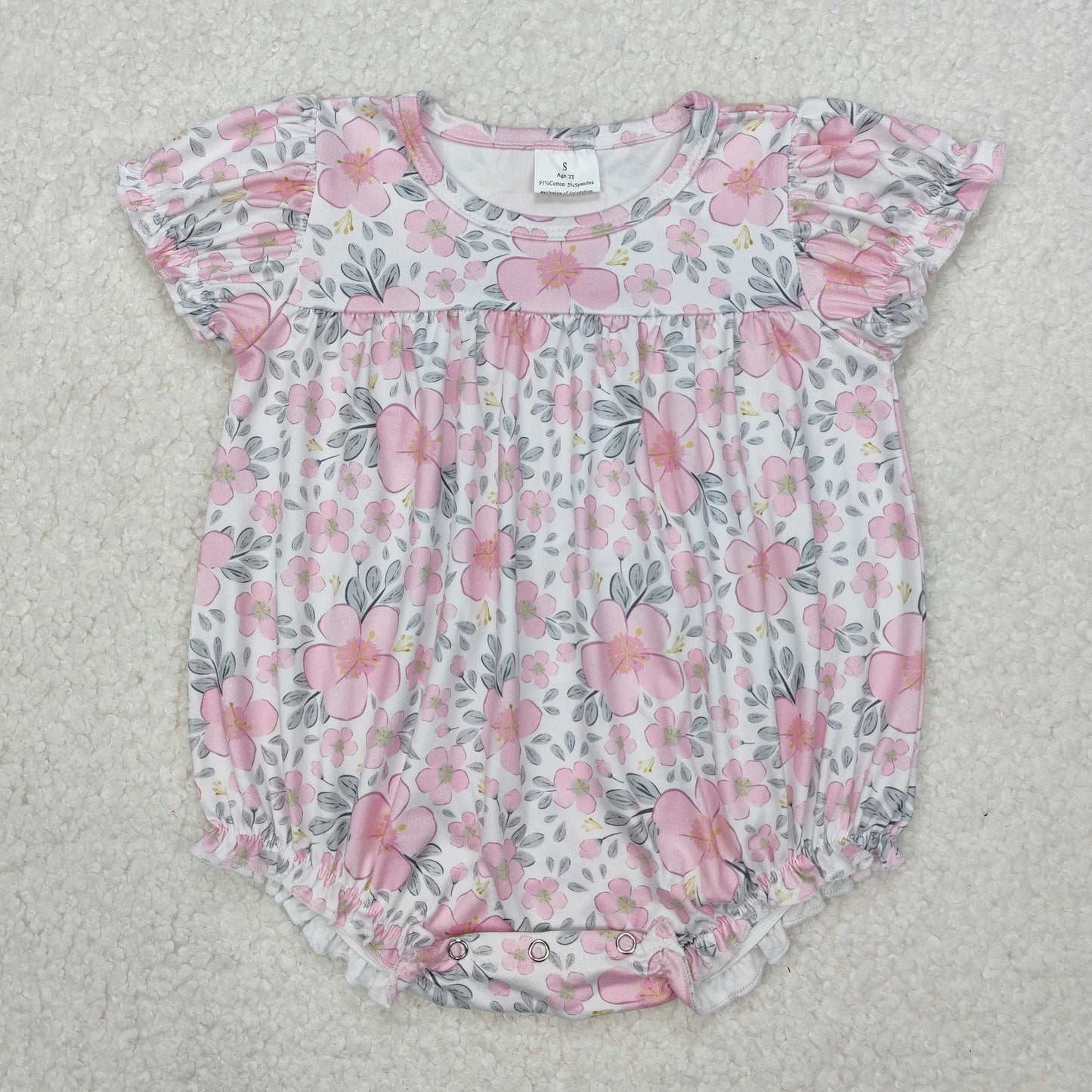 SR2782 pink flowers short sleeve girls romper