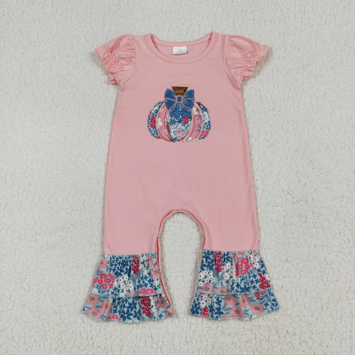SR3112 flower pumpkin pink flutter sleeve girls romper