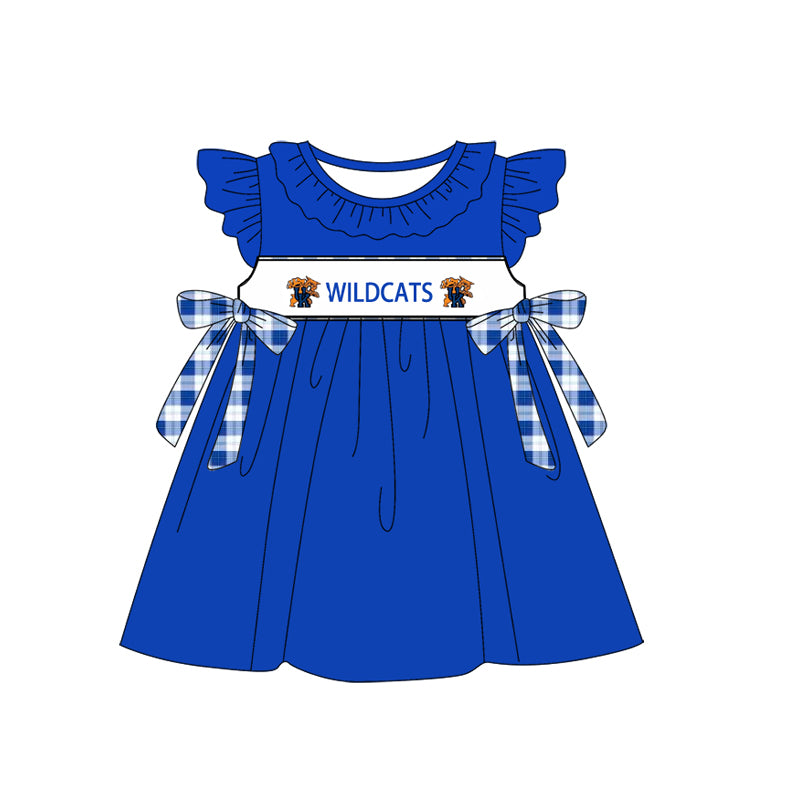 Custom Moq 3 Football Team Wild Cats Blue Flutter Sleeve Bows Girls Dress