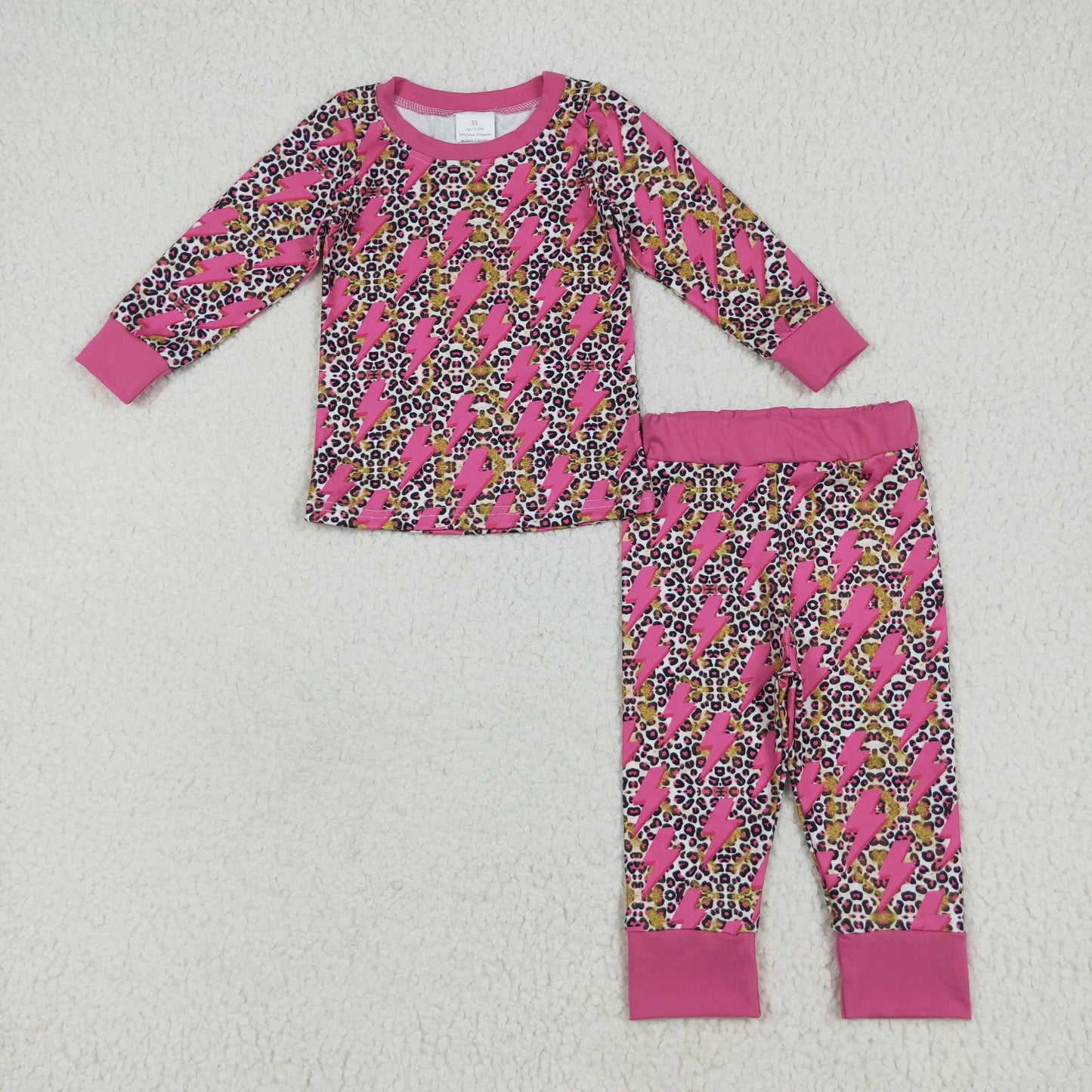 GLP2393 leopard hot pink flash long sleeve pants girls pajamas