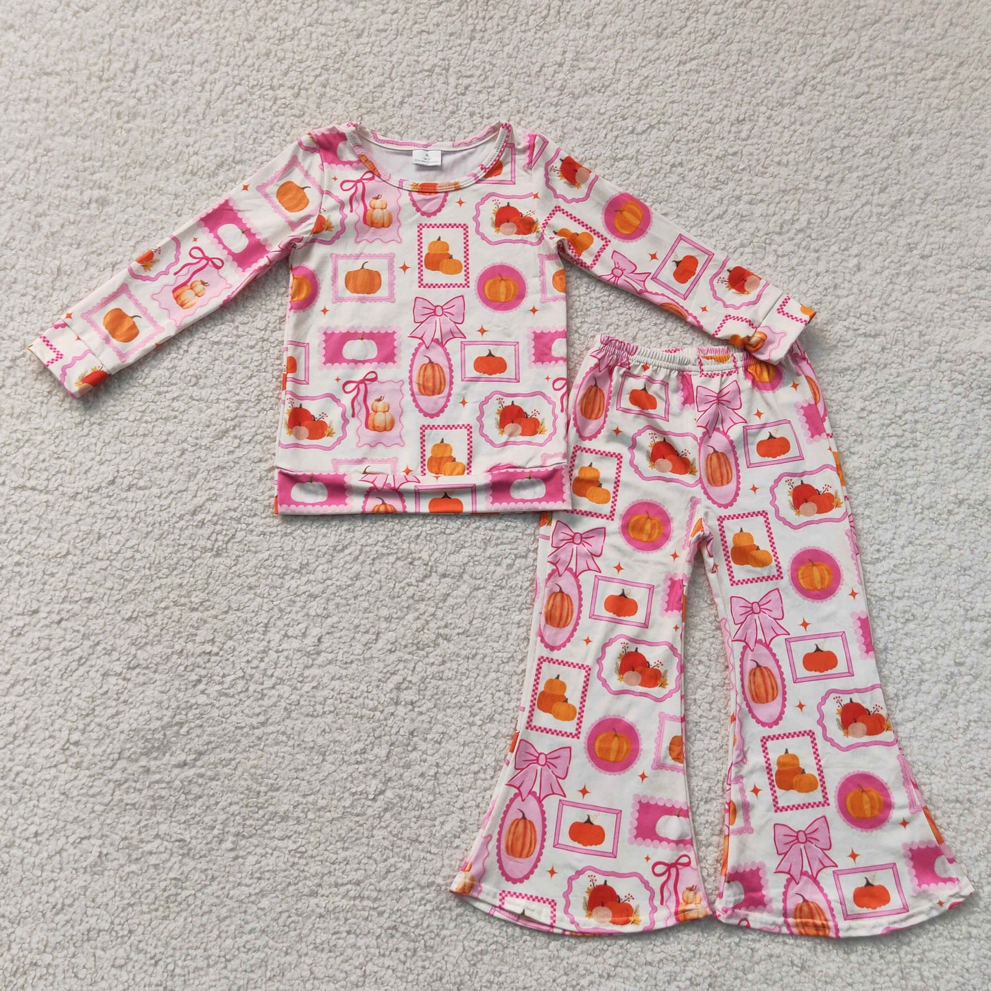 GLP3405 Pumpkin Bows Long Sleeve Pants Girls Set