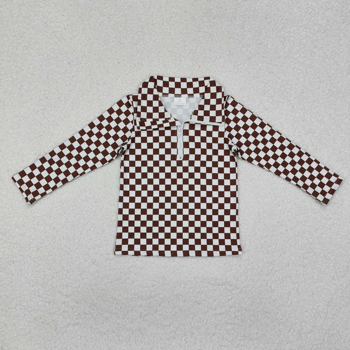 GT0793 brown checkered zipper long sleeve girls pullover girls top