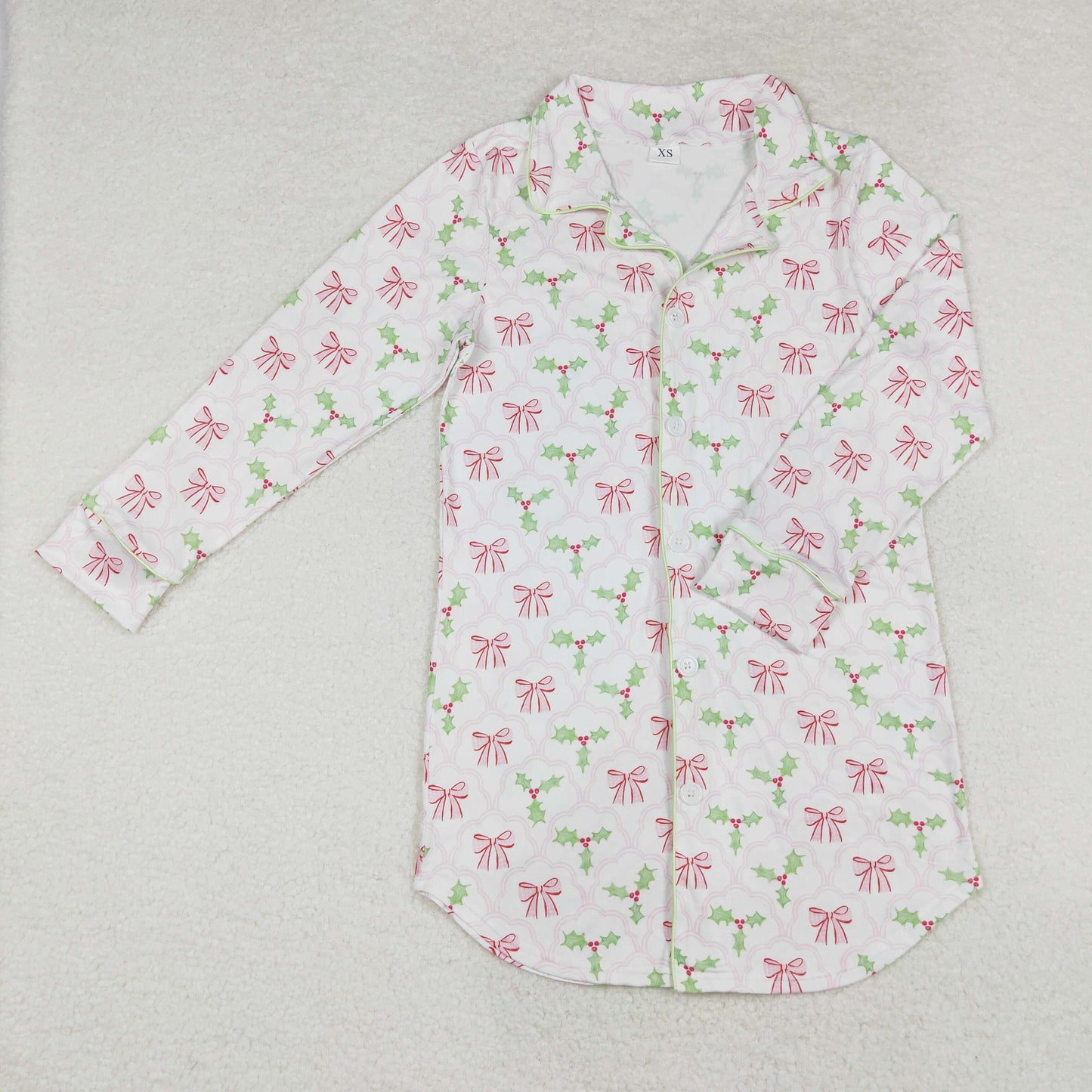 GT0661 Christmas pink bows Holly Berry long sleeve adult top gown