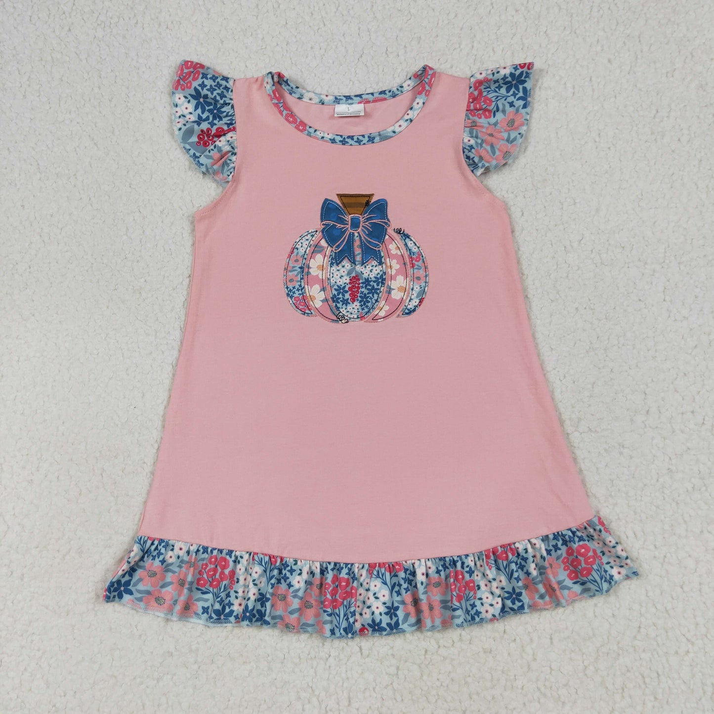GSD2585 flowers pumpkin pink flutter sleeve girls dress