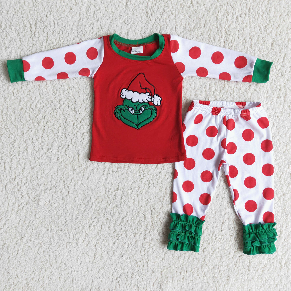 6 A0-5 Christmas green face long sleeve red dot pants girls pajamas