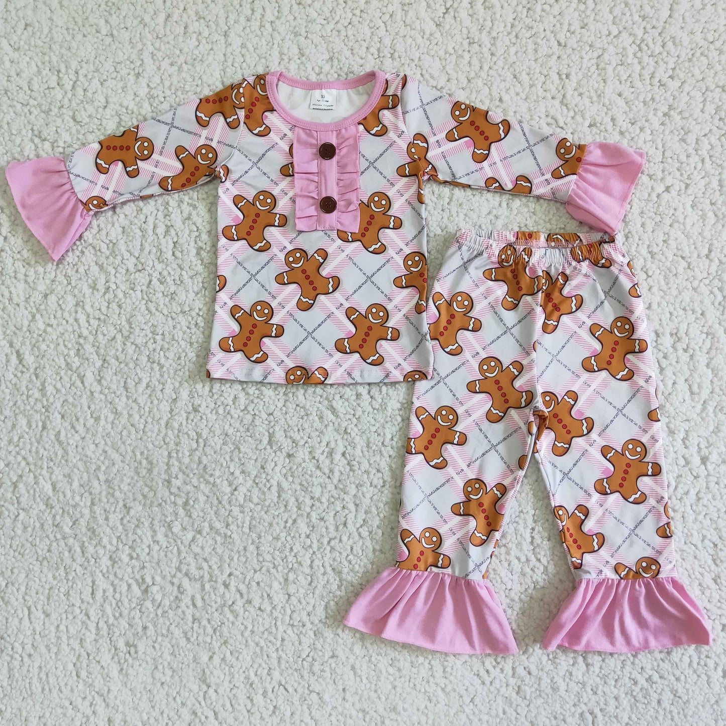 6 A1-27 Christmas gingerbread man pink long sleeve pants girls pajamas