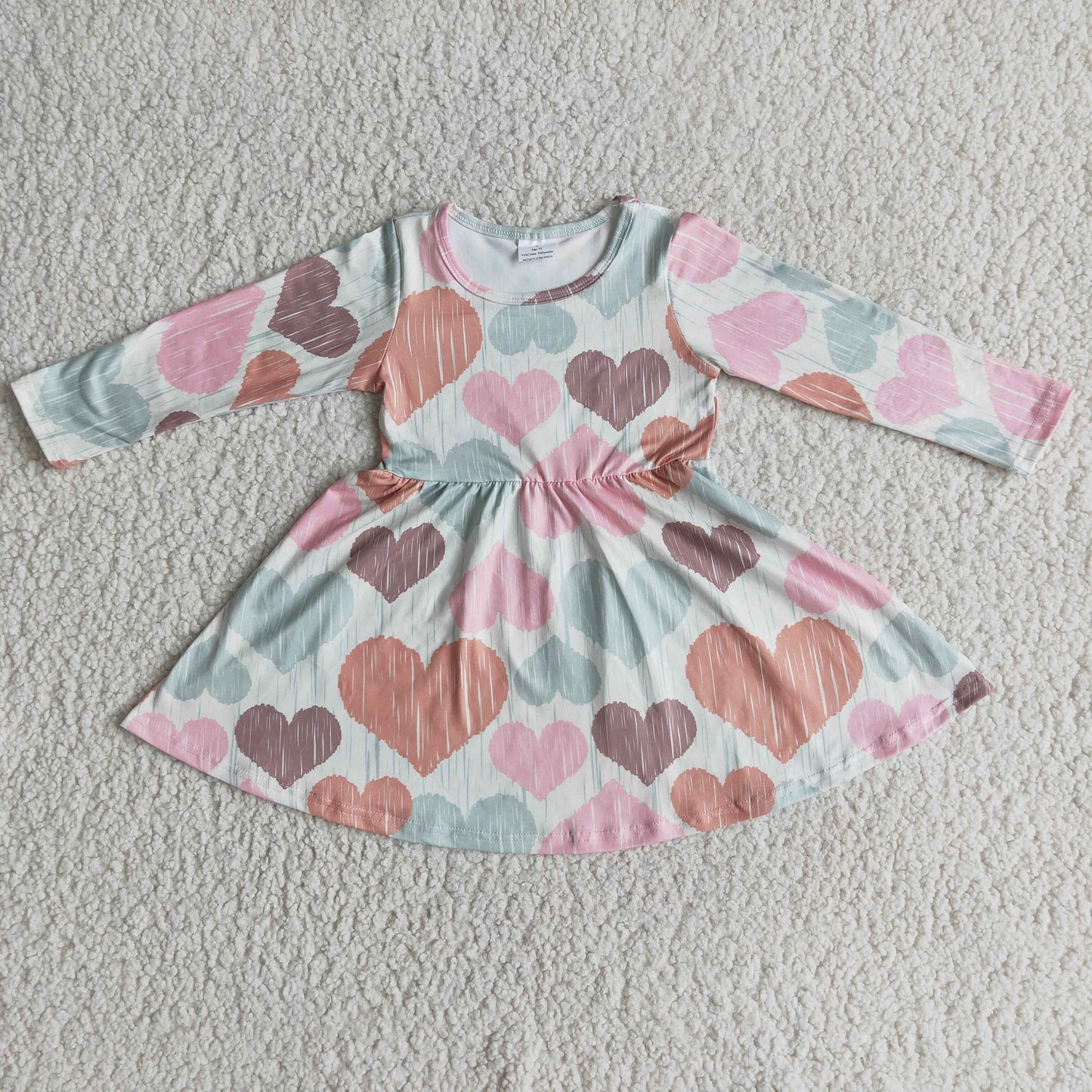 6 A1-5 Valentine's Day Heart Pink Long Sleeve Girls Dress