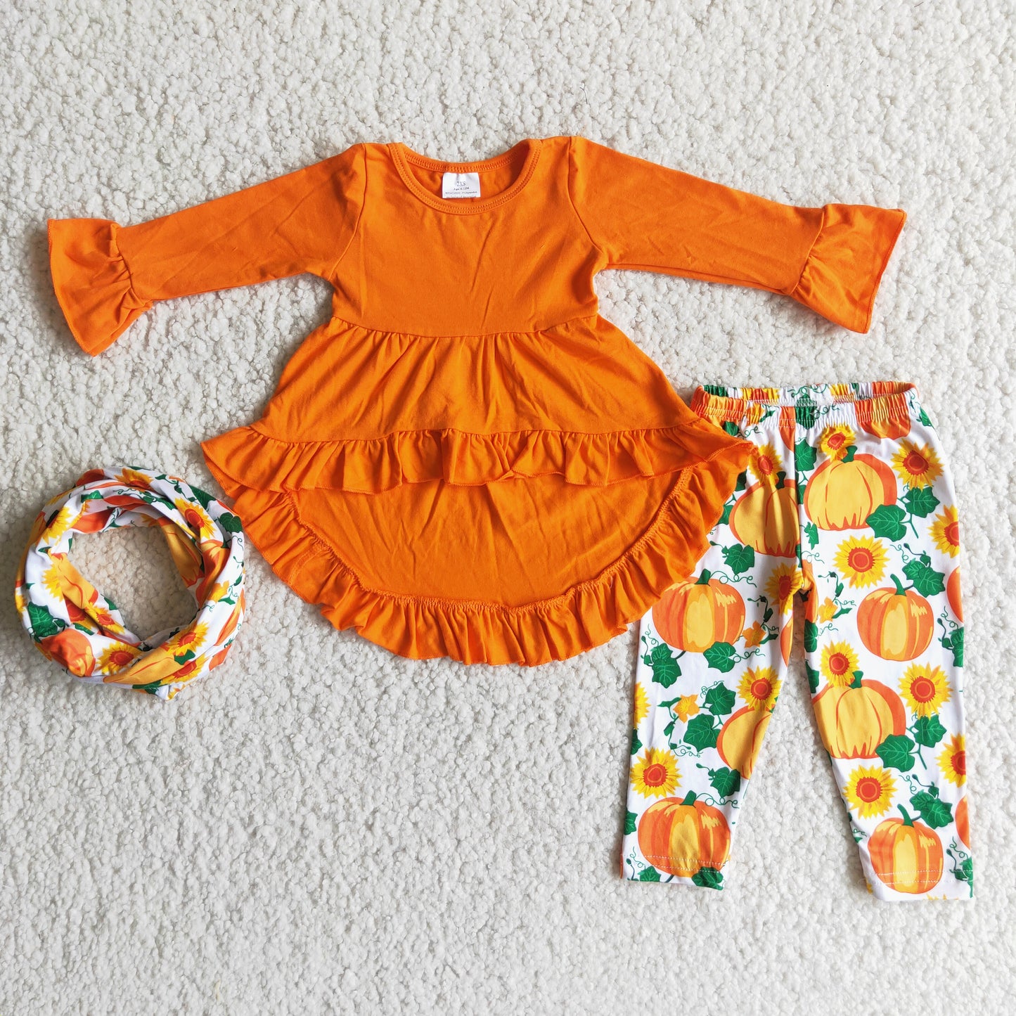 6 A11-15 Orange long sleeve top pumpkin pants girls set