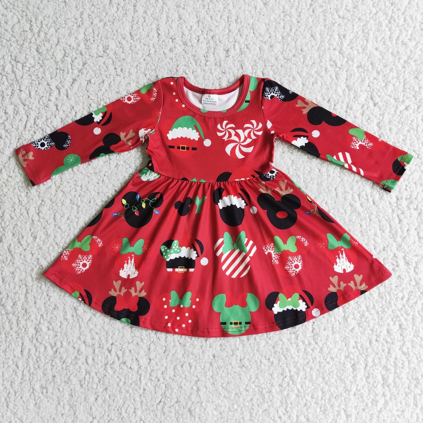 6 A11-4 Christmas cartoon red long sleeve girls dress