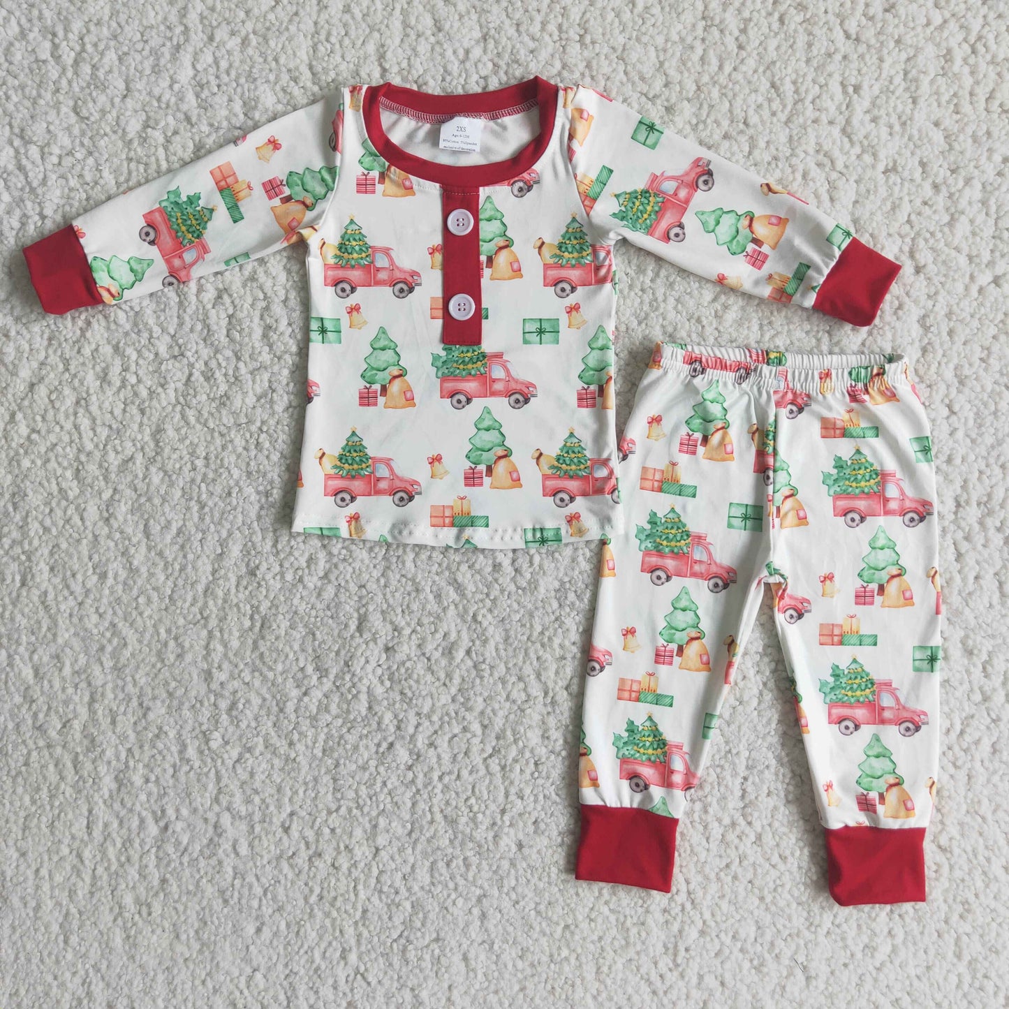 6 A15-20 Christmas tree truck red long sleeve pants boys pajamas