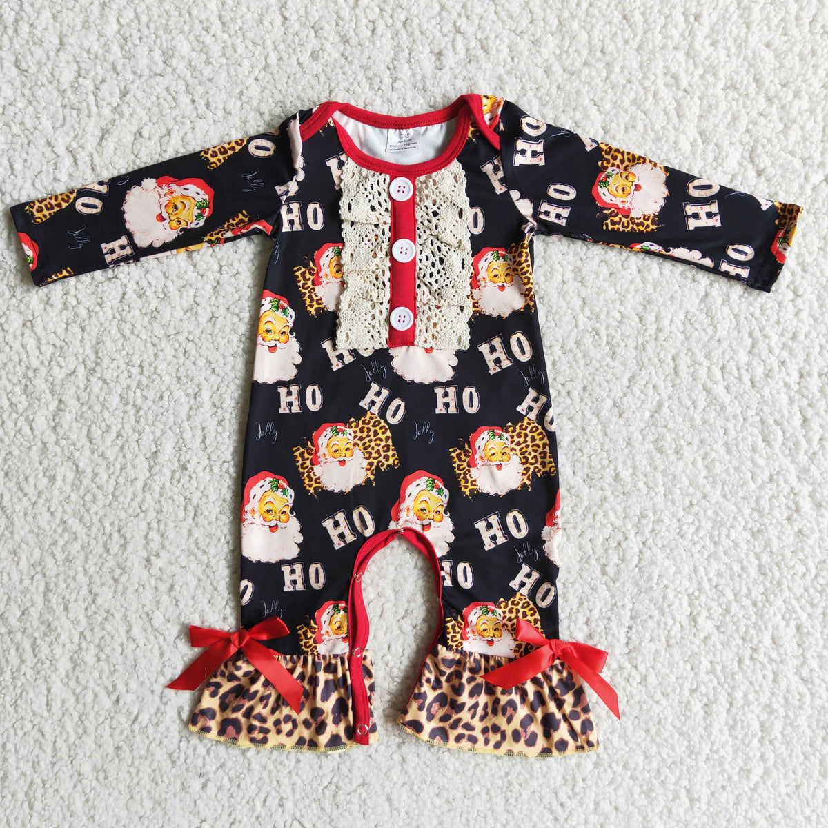 6 A19-17 Christmas Santa HO black long sleeve girls romper
