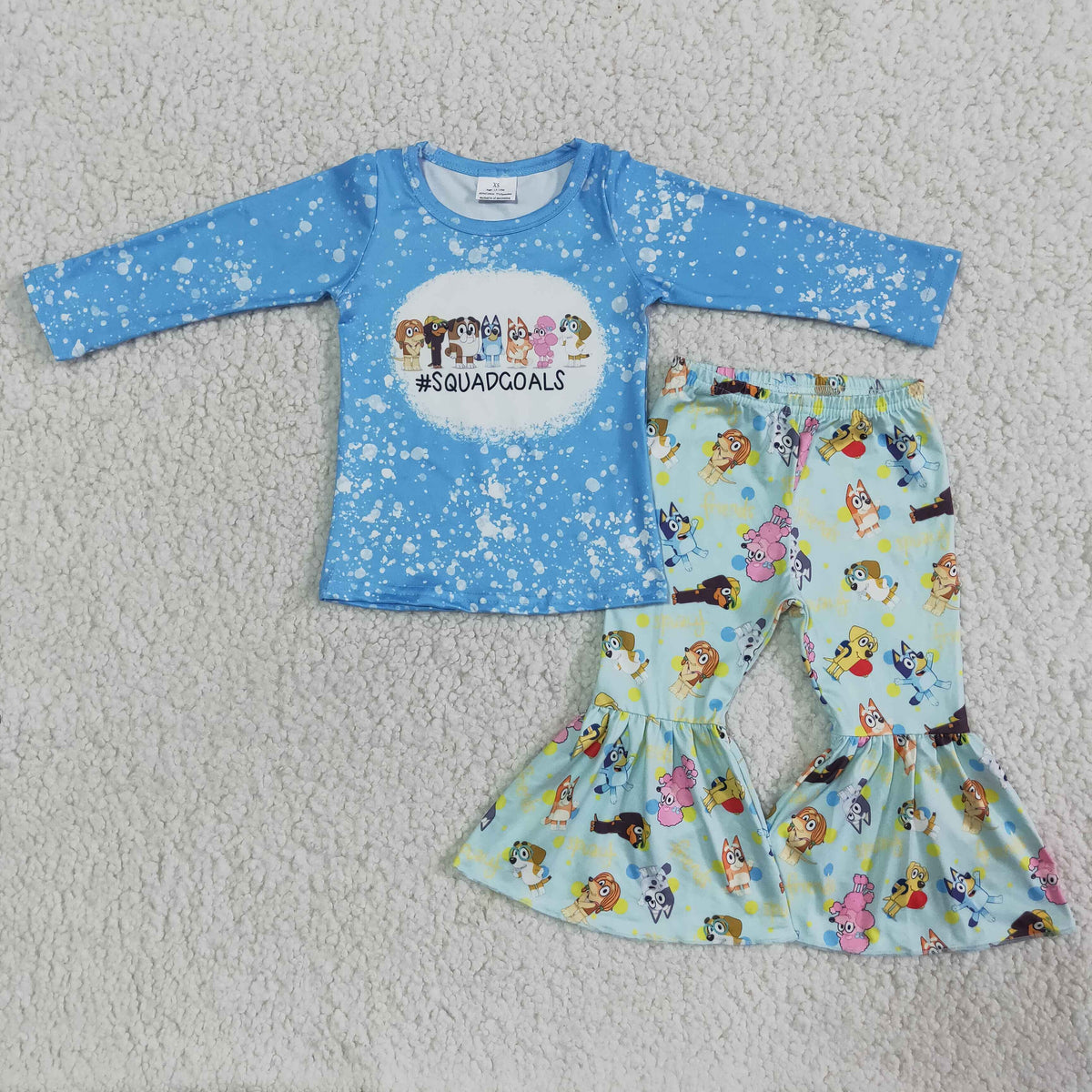 6 A19-4 Blue Dog Cartoon Blue Long Sleeve Pants Girls Set