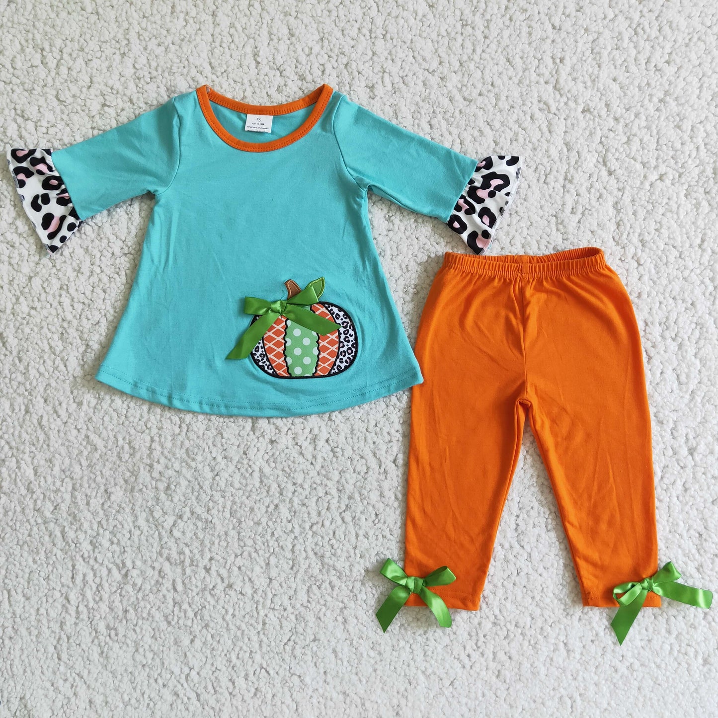 6 A3-12 Pumpkin blue long sleeve orange pants girls set