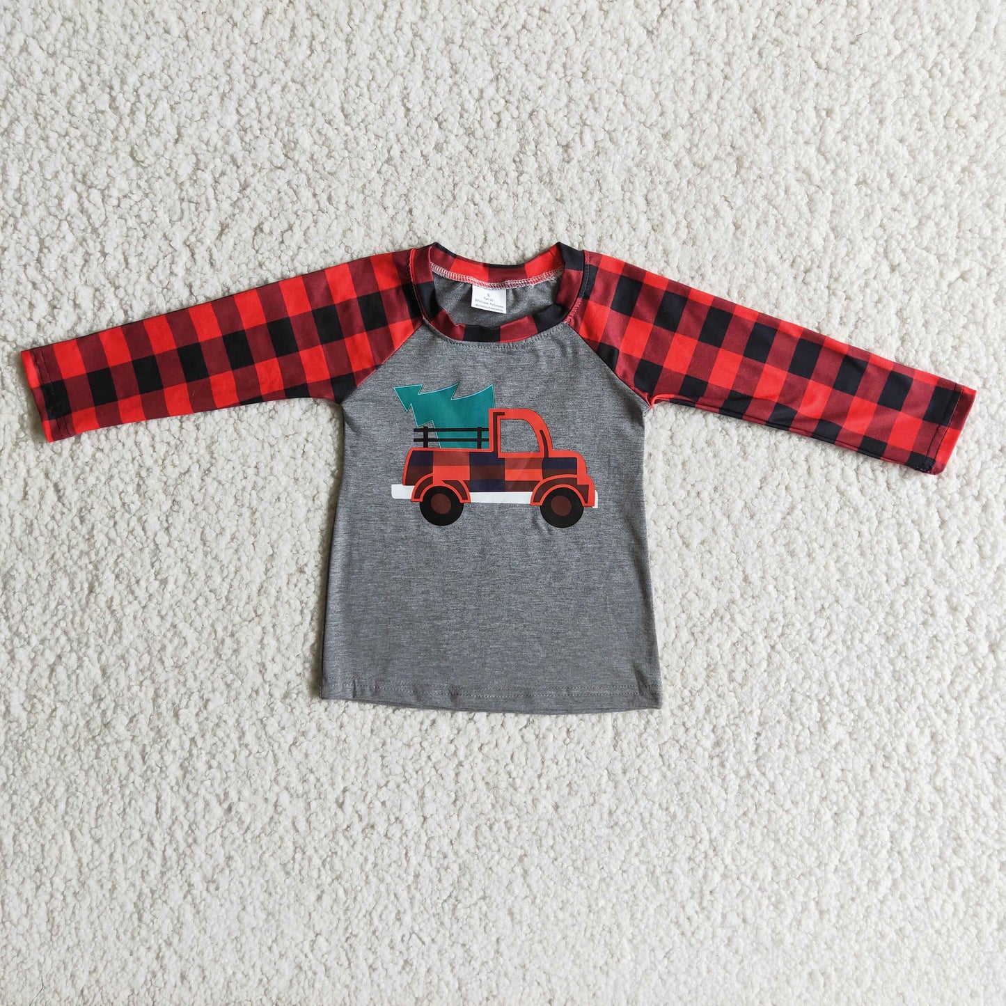 6 A33-2 Christmas Tree Truck Red Grey Long Sleeve Boys Top