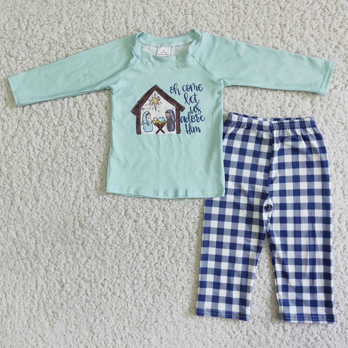 6 A4-1 The Nativity Story long sleeve navy checkered pants boys pajamas