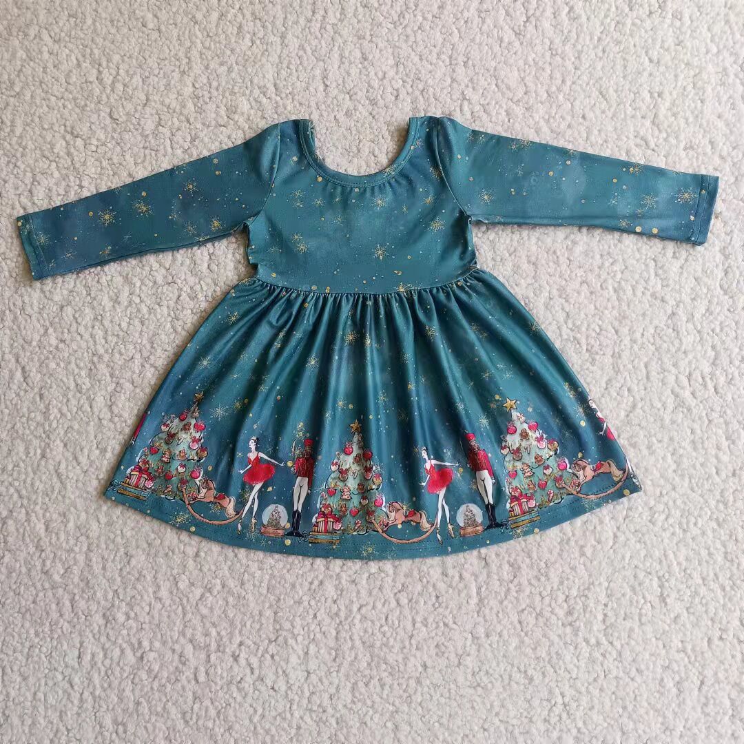 6 A4-17 Christmas dance girl soldier blue long sleeve girls dress