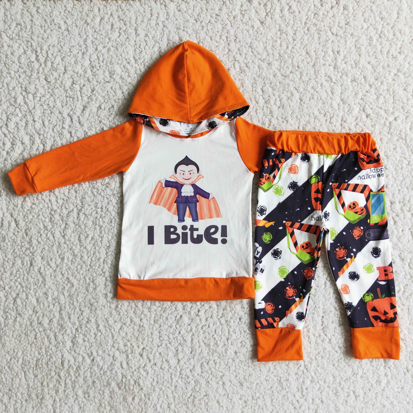 6 A5-2 I bite Halloween hoodie long sleeve boys set