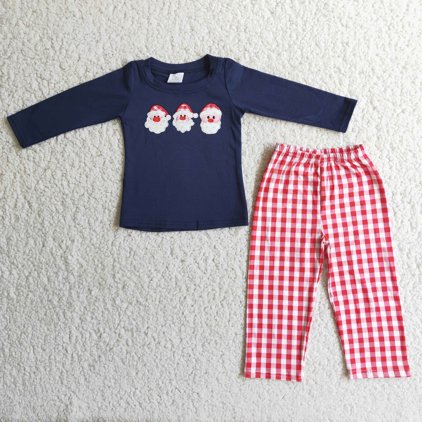 6 A6-27 Christmas Santa Claus navy long sleeve red checkered pants boys pajamas