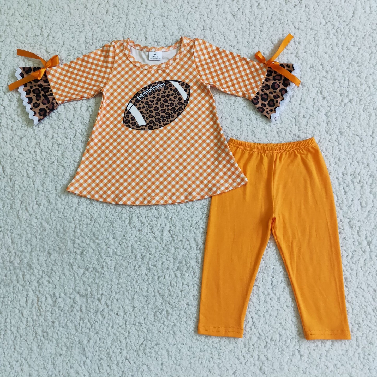 6 A7-14 Football orange checkered long sleeve orange pants girls set